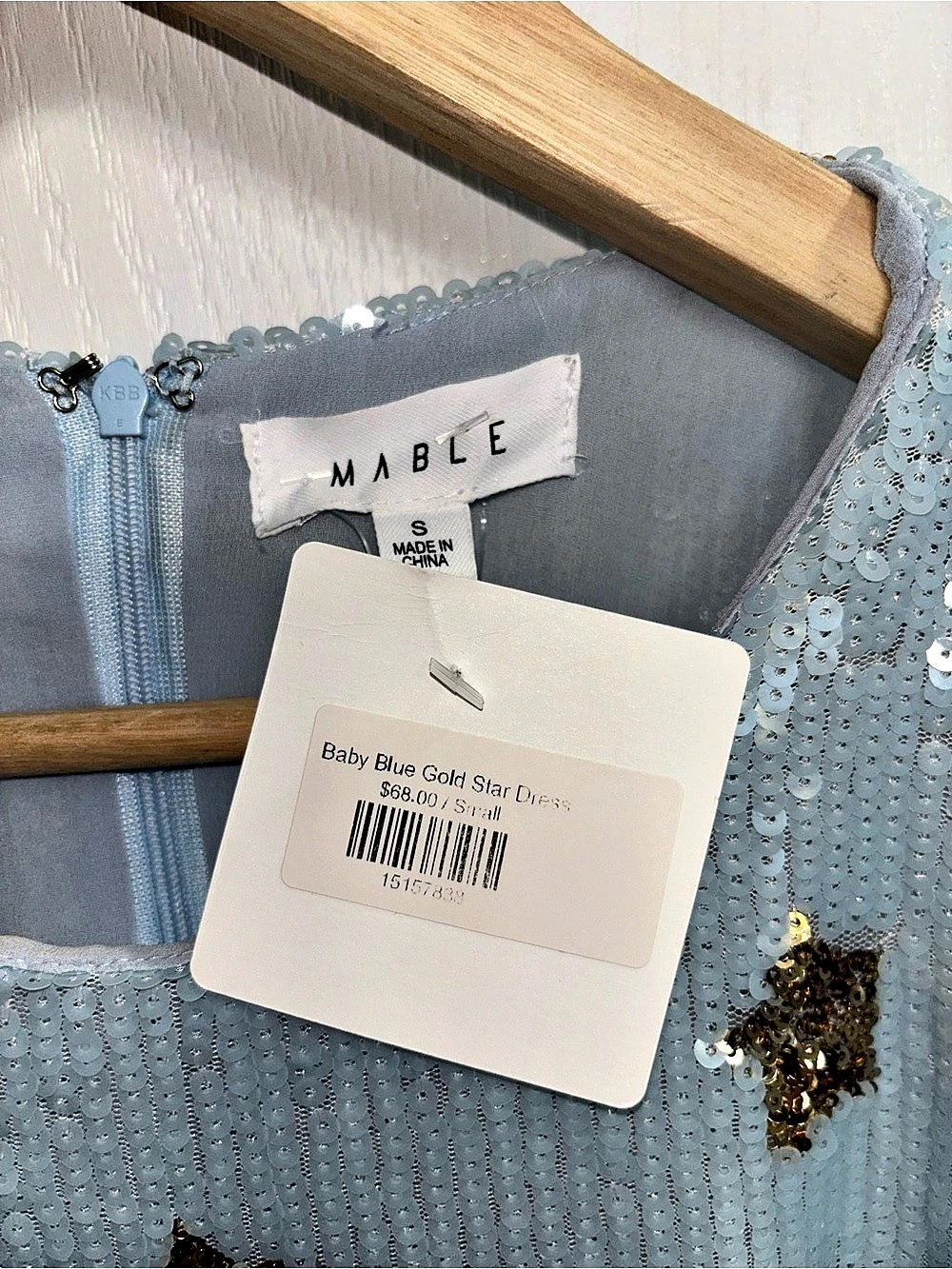 Mable Light Blue Sequin Star Mini Dress Small S Shift Tunic Balloon Sleeve $68 - Picture 6 of 6